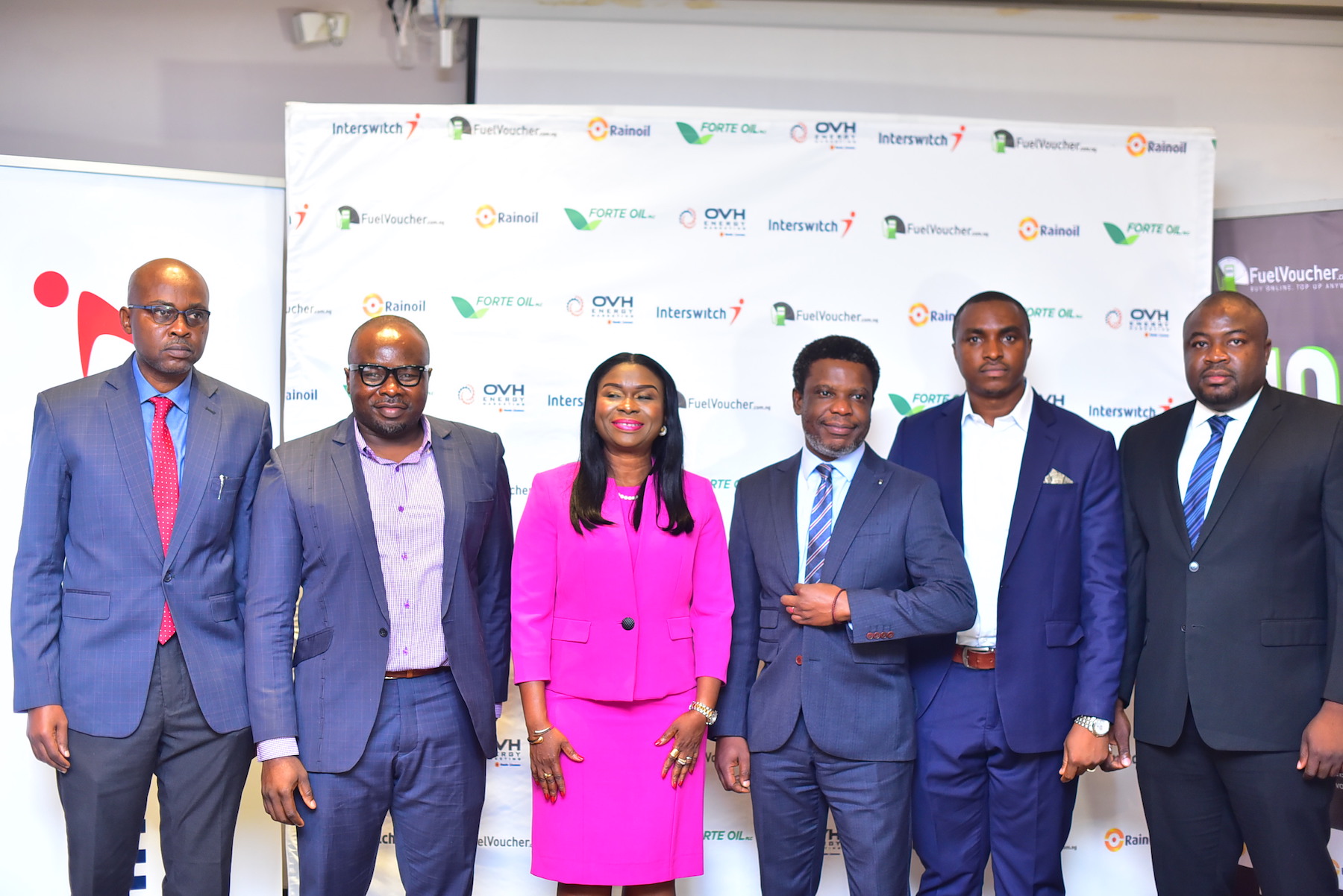 L-R: Kenneth Ndabai, Executive Director Operations at RainOil; Chimezie Emewulu, CEO of Seamfix/EVSL; Chinyere Don-Okhuofu, Divisional CEO of Interswitch Industry Vertical Markets, Paul Ohakim, Group Head Industry and Retail Chains at Interswitch; Mr. Chibuzor Onwurah, Co-founder, Seamfix/EVSL and Mr. Ayuba Loko, Head, Retail and Commercial Sales at RainOil 