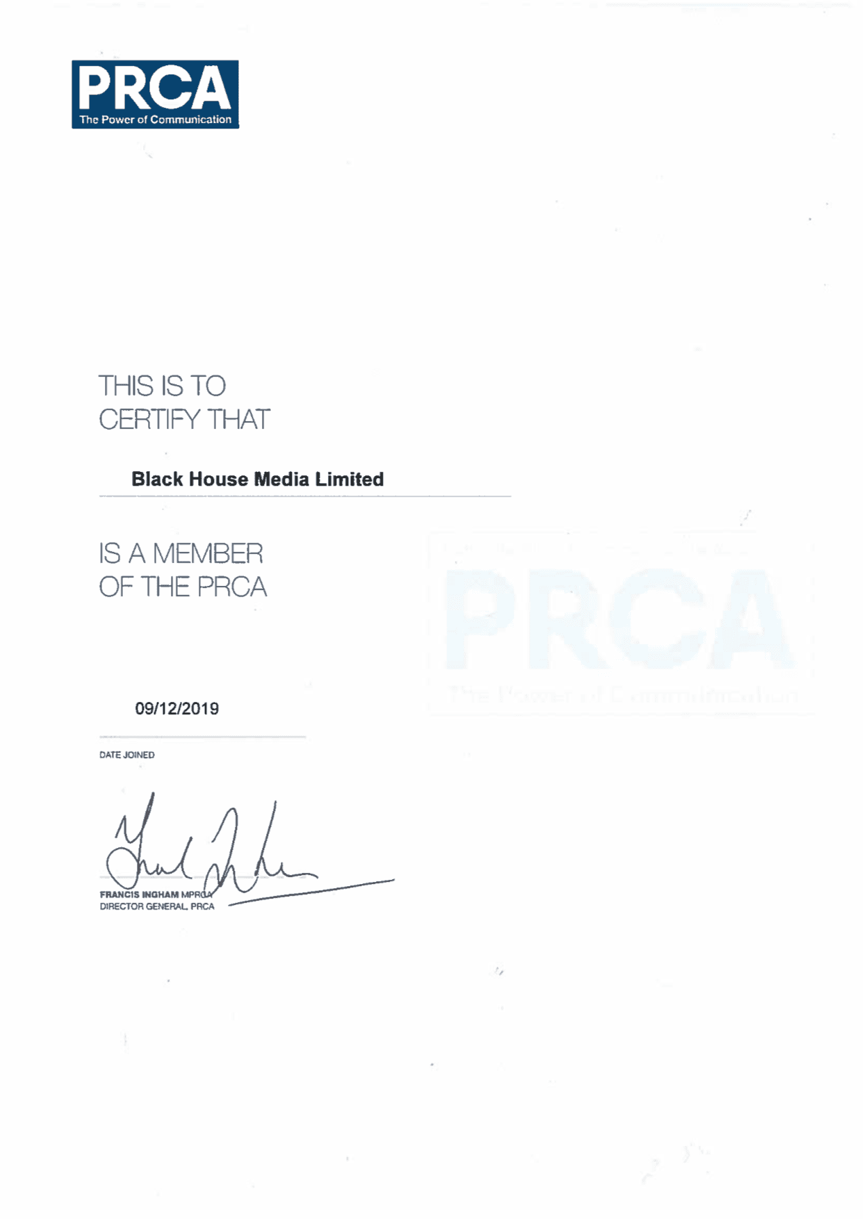 BHM Becomes A Member Of PRCA, World’s Largest PR Professional Body - BHM
