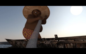 A man fishing in an animation movie scene