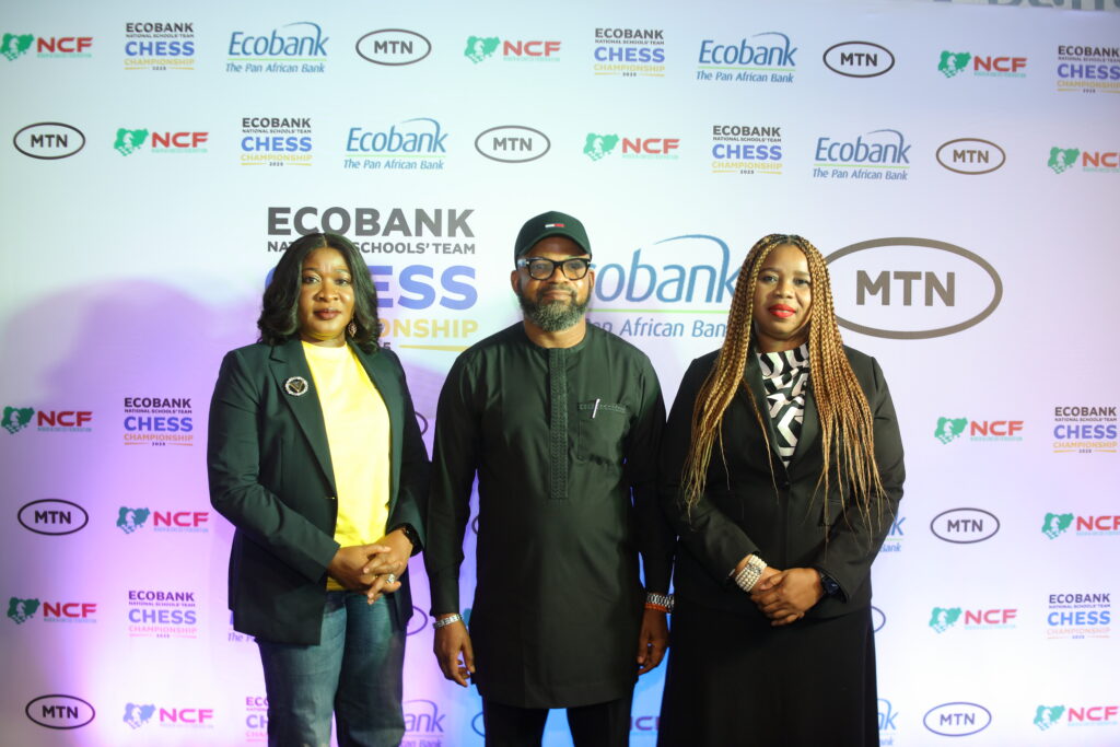 Onyinye Ikenna-Emeka, Chief Marketing Officer, MTN Nigeria; Prince Adeyinka Adewole, Vice President, Nigeria Chess Federation and Bukola Ademiluyi, Head, Education, Faith and Social Services, Ecobank Nigeria, during the Press Conference for the Ecobank National Schools’ Team Chess Championships, sponsored by MTN and Ecobank held at the Ecobank Pan-Atlantic Centre, Victoria Island on Friday, June 13, 2025.