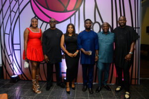 L-R: Beba Conald Mercy, Head of Digital Marketing, Wyn City Abuja; Okpala Chukwuma, MD/CEO, Wyn City Abuja; Omodolapo Olaiwole, The Macallan Brand Specialist; Adeyinka Adepetun, The Macallan Brand Educator and Ambassador, Abuja; Odelana Olatunde Adeshina, MD/CEO Sinolat, and Hammed Adebiyi, Senior Brand Manager, Nigeria & West and Central Africa (WACA), Edrington Portfolio at the exclusive launch of The Macallan ‘Art is the Flower’ in Abuja on June 13, 2025.
