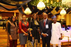 L-R Marketing & Strategy: Sponsorship & Promotions Manager, MTN Nigeria, Njide Ken-Odogwu; Senior Manager, Customer Management, FibreX, MTN Nigeria, Gloria Egbele; General Manager, Broadband Sales and Customer Management, MTN Nigeria, Grace Henshaw; Board Member, FIABCI, Adeniyi Tinubu and Senior Manager, Broadband Regional Sales, MTN Nigeria, Musibau Olanrewaju, during the 75th FIABCI World Real Estate Congress held from June 9-13, 2025, at Eko Convention Centre, Lagos, Nigeria.